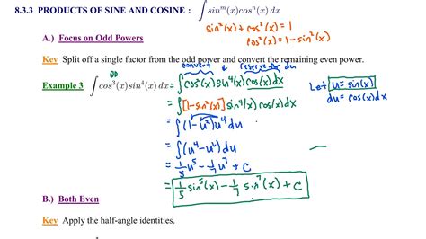 integrating sine and cosine products|8.3: Powers of sine and cosine .